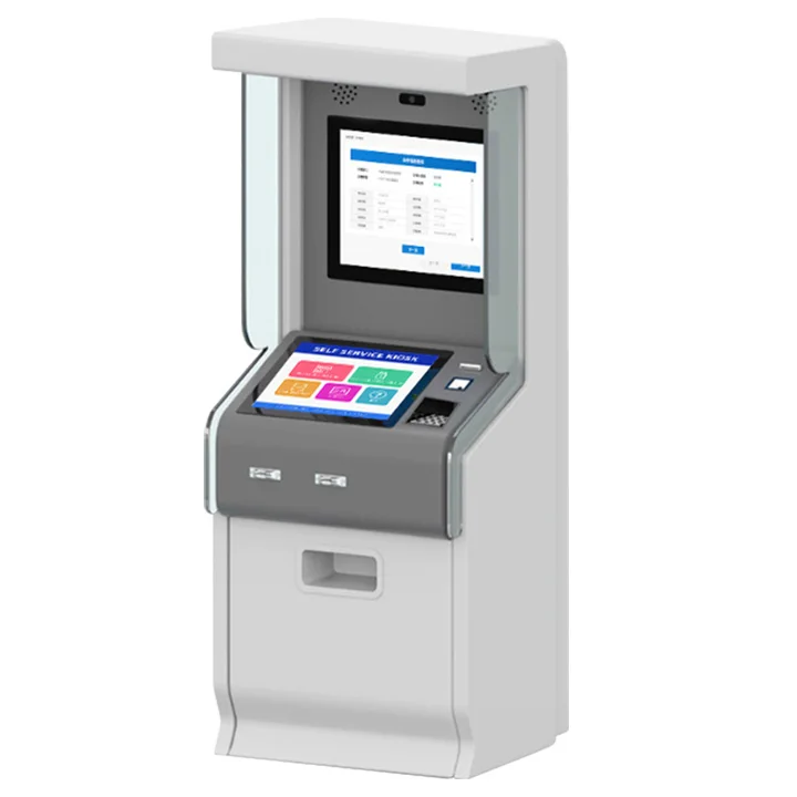 Card Dispenser Coin Change Barcode Scanner Card Payment Kiosk Insurance Bill Payment Kiosk Dual Screen Kiosk with A4 Printer