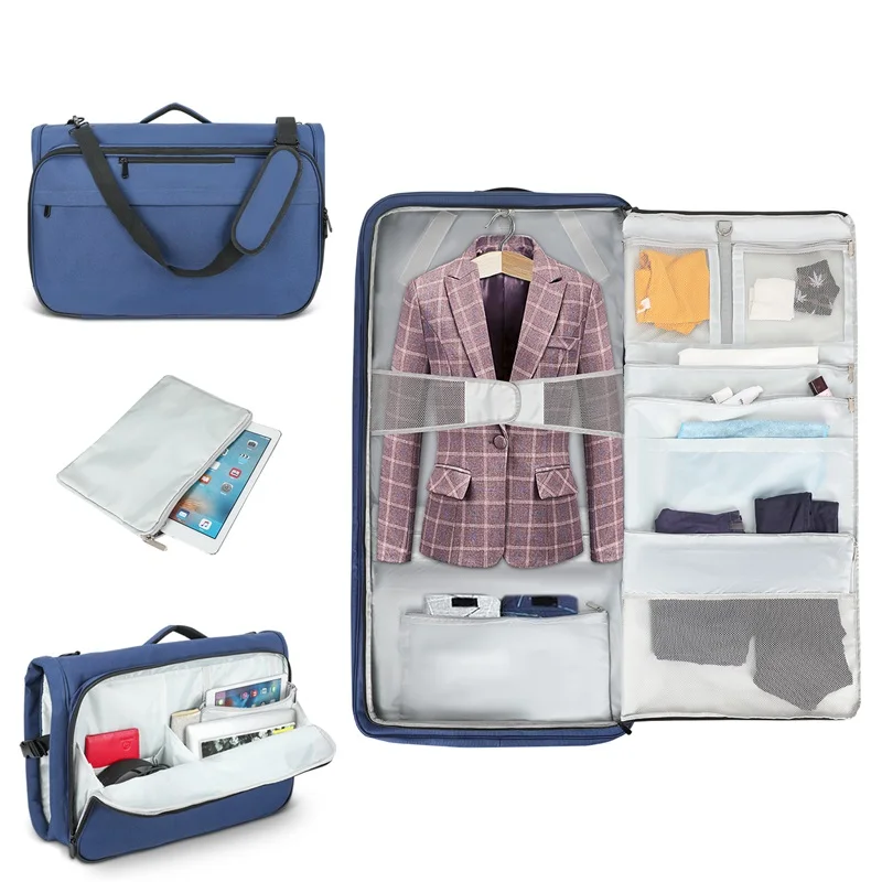 2 in 1 Canvas Garment Bags Mens Cotton Suit Travel Bags Carry on Garment Duffel Bags for Travel and Business Trips