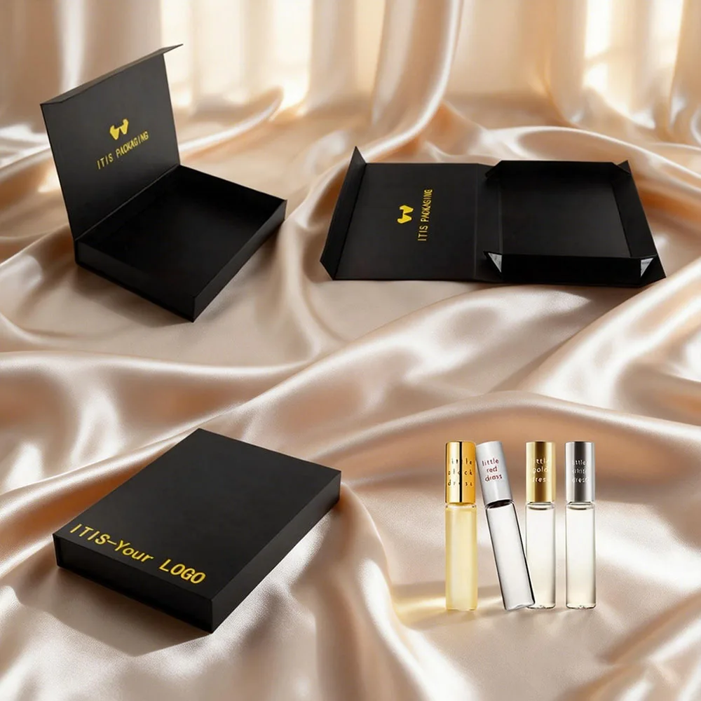 Écrin Magnétique Noir Absolu pour Cosmétiques de Luxe - Emballage Premium avec Doudoune Protectrice pour Crèmes et Sérums