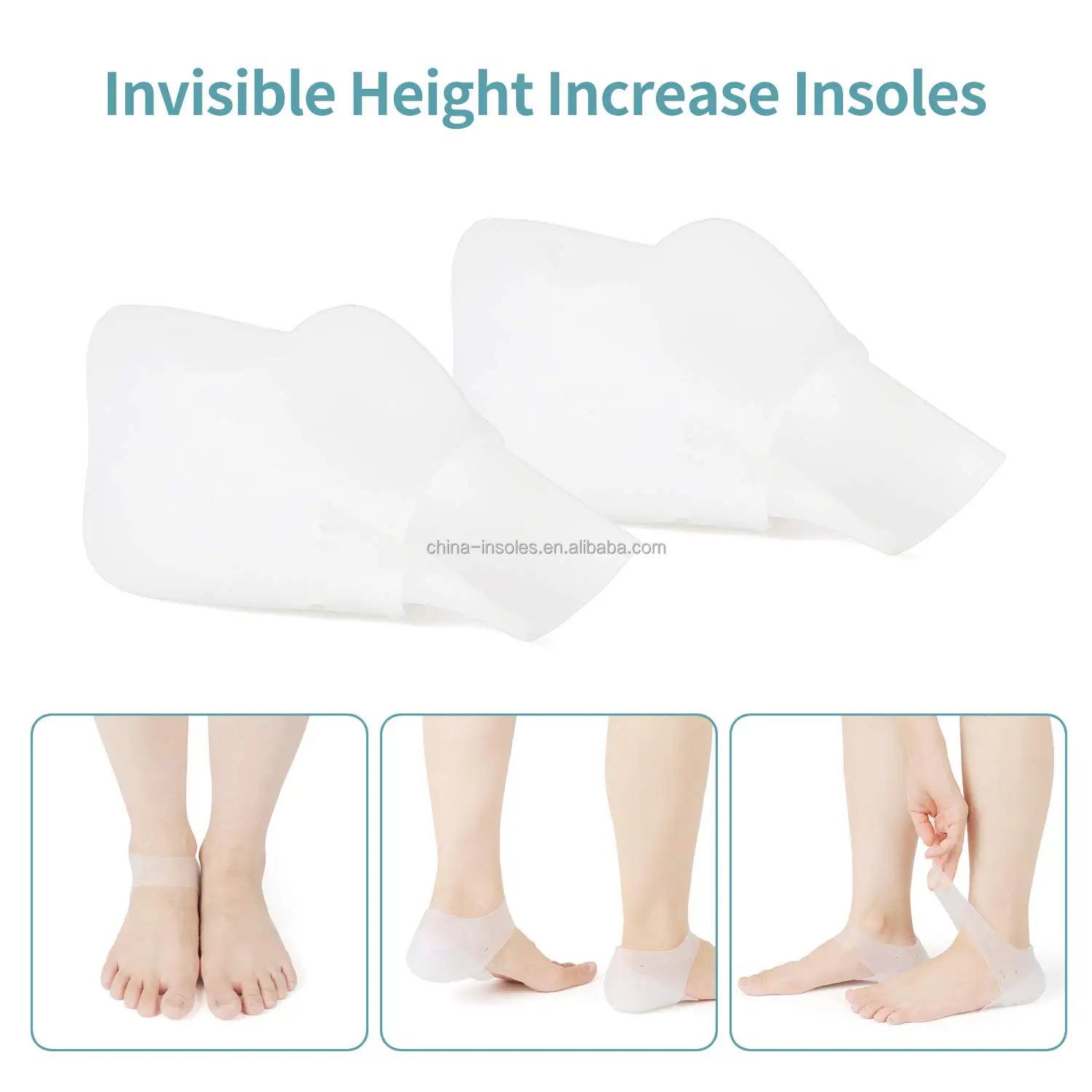 2-5cm Silicone Gel Heel Lift Cushion Inserts Invisible Height Increase  Insoles Sleeve Pads Orthopedic Heel Insole