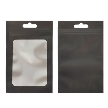 Wholesale Matte Black Mylar Flat Zip Lock Bag Clear Window Plastic Package Flexible Pouch Bag with Hand Hole