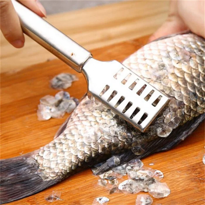 Pesce Pulire Scales veloce Rimuovere il pesce della pelle spazzola di plastica scale di pesci Graters raschietto con Coperchio Cucina Cooking Tools Bianco 