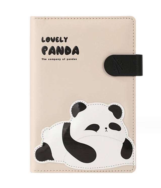 Hot New Cute Panda  PU Cover  Scheme Cartoon Schedule Planner Student Punch Card Self-Discipline Notebook