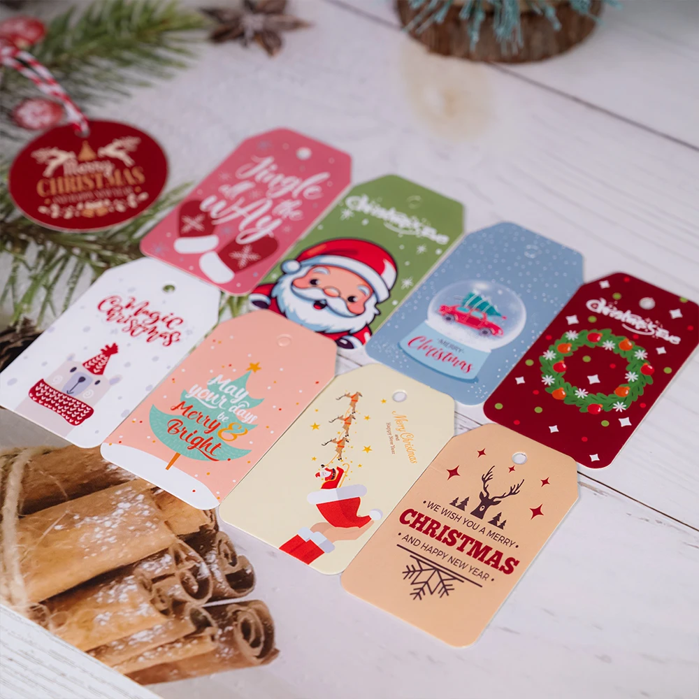 product custom logo shaped santa claus christmas day tree gifting paper boxes hang tag with rope for gift boxes-5