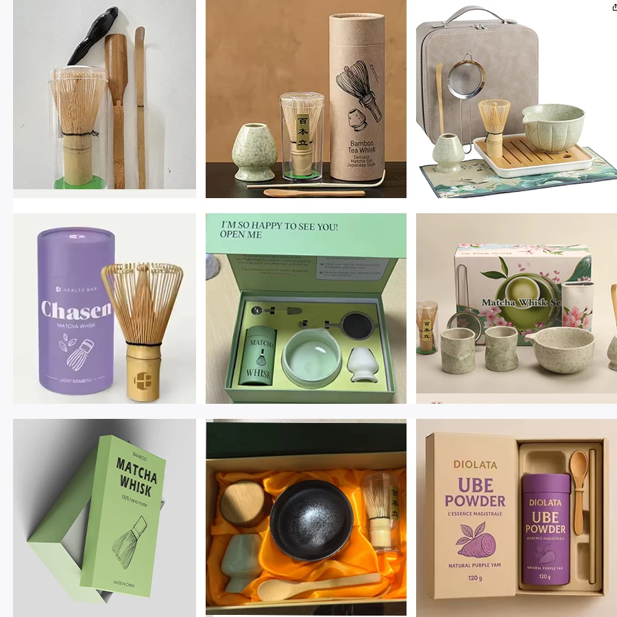 Custom Logo Matcha Tea Set 4 to 10 Pieces Japanese Matcha Bowl Tea Whisker Standing Bamboo Matcha Oem Set Whisk with Gift Box factory