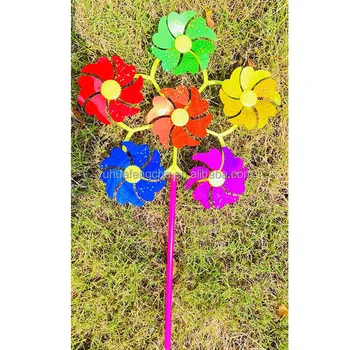 Factory Direct Sales Six Rounds Children Windmill Toy with Colourful Sequins Plastic Outdoor Garden Decoration