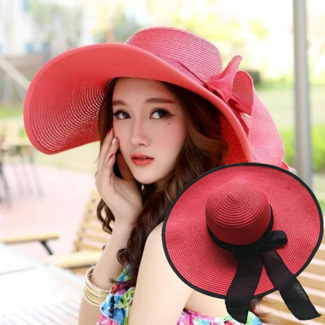 2023 Wholesale New Design Straw Hats Wide Brim Sun Shade High Quality Summer Floppy Beach Women