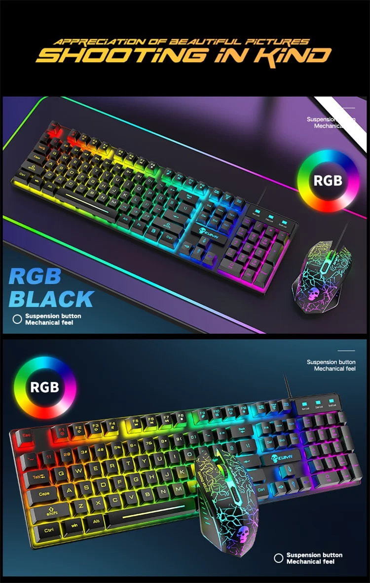 T6 Rainbow Backlight USBキーボードとマウスセット ゲーミング用