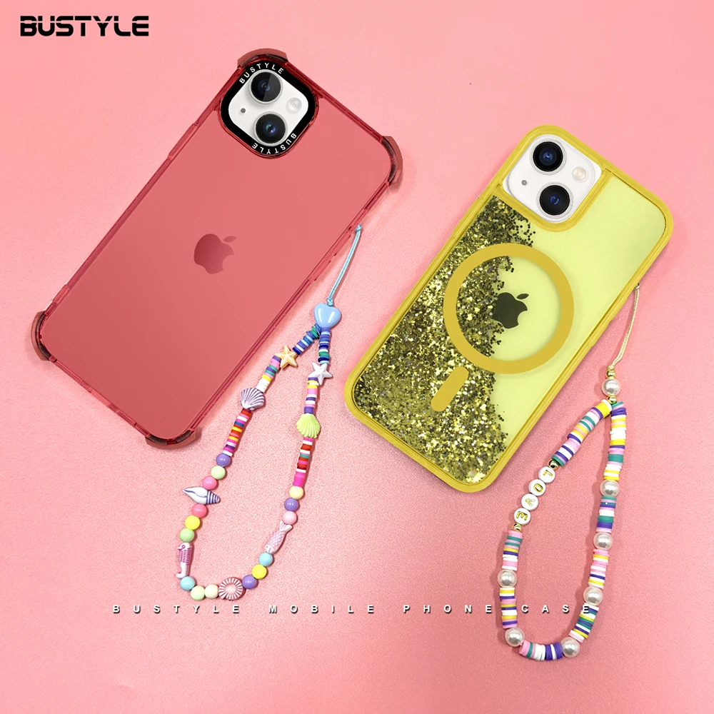 Fashion Cute Loop Butterfly Pearls Beading Chain Mobile Cases And Lanyard For Iphone 14 Phone