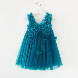 Hot Sale Summer Eco-Friendly Breathable Knee-Length Solid Organza Girl Dress Cute Flowers Princess Dress