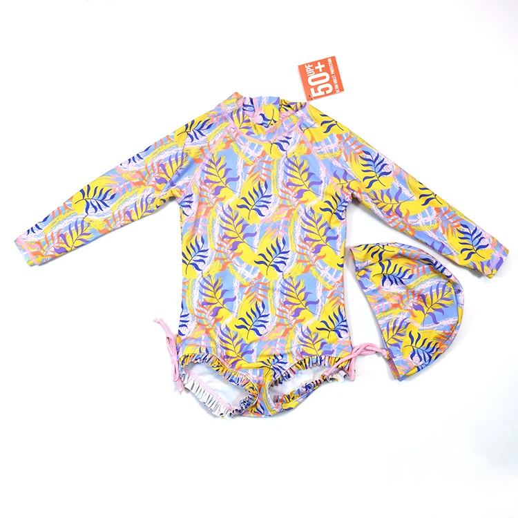 The UPF50+ swim bodysuit One-Piece Kids Girl Swimsuit custom logo Quick dry Long Sleeve Bathing Suit