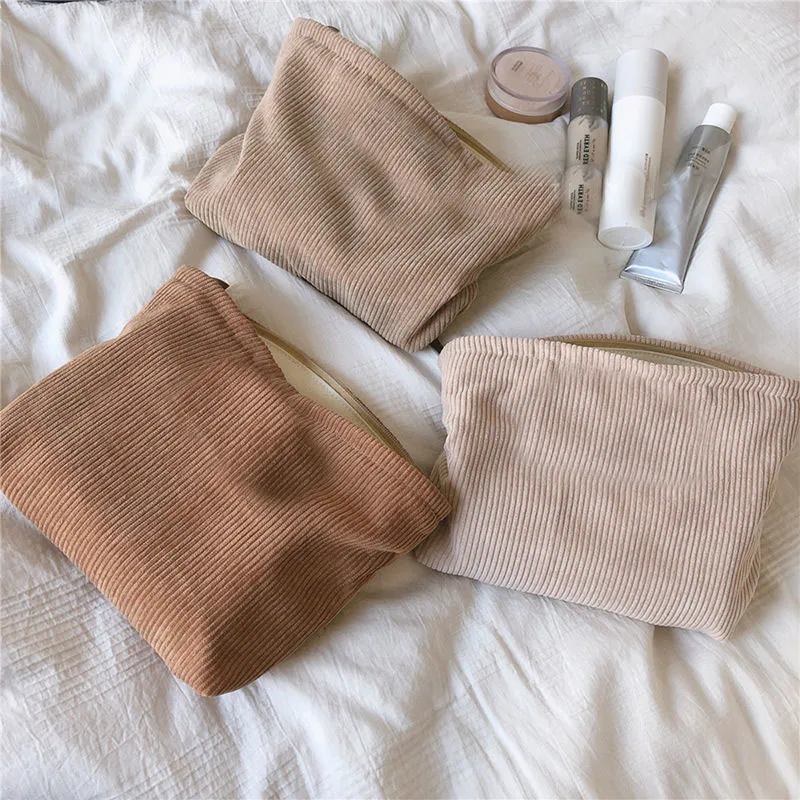 BSCI Factory Custom Cream Small Skincare Cosmetic Organizers Zipper Corduroy Makeup Bag Personalized
