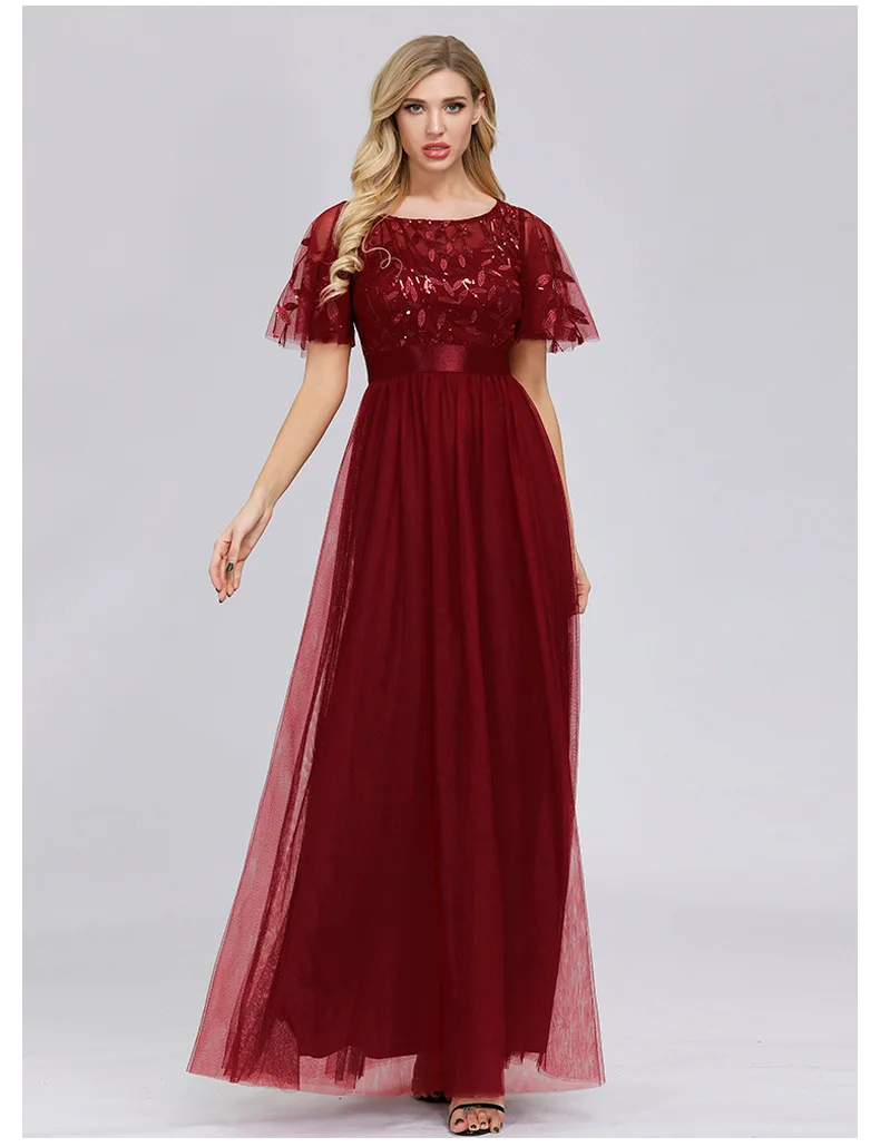 S1717N New High Quality Elegant A-Line Evening Gown for Women Autumn O-Neck Empire Waist Floor-Length Bridesmaid Evening Dress S1717N New High Quality Elegant A-Line Evening Gown for Women Autumn O-Neck Empire Waist Floor-Length Bridesmaid Evening Dress