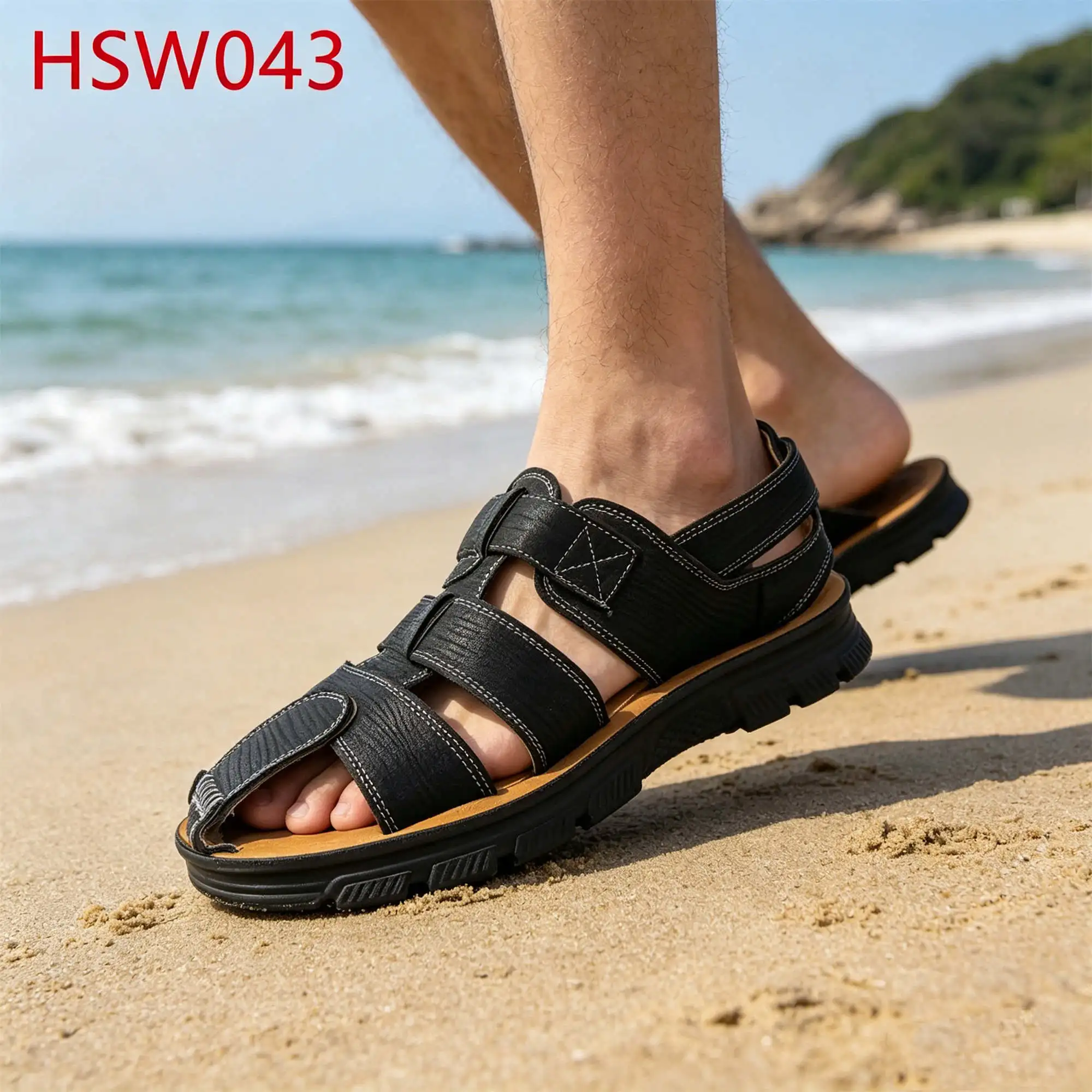 ZYF,Beach Resort Quick Drying Fabric Open Toe Style Black Beach Shoes Coastal Hiking Big Size Available Amphibious Shoes HSW043