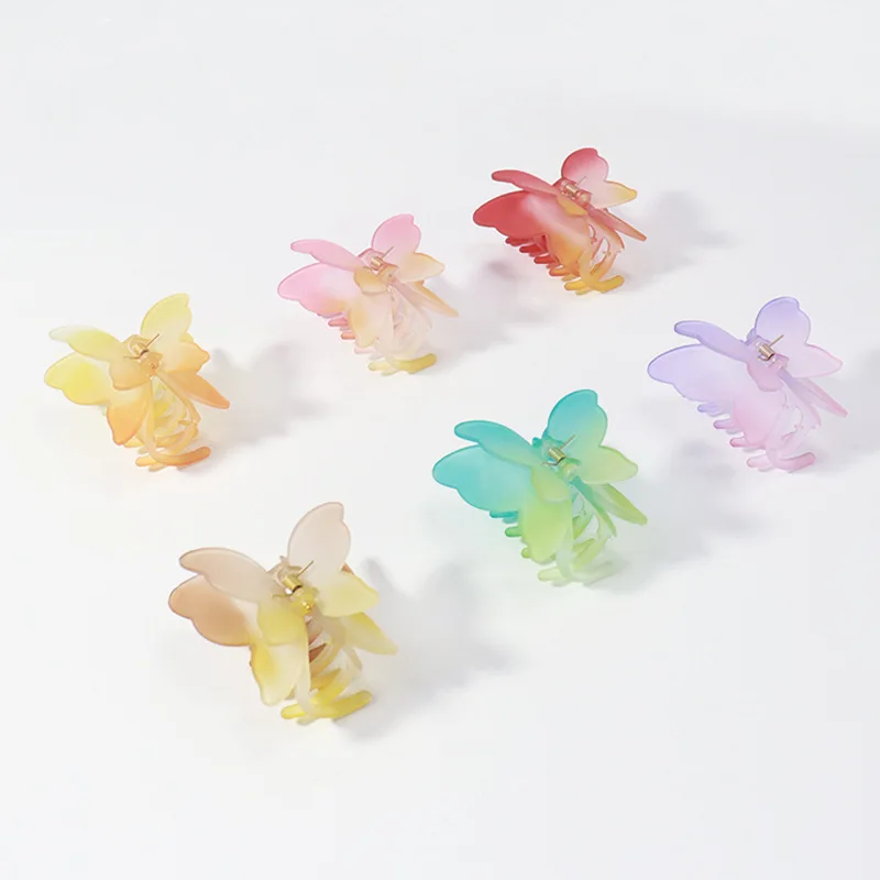 Пластиковый зажим для волос в виде бабочки новый градиентный цветной мини-зажим заколка украшения головной убор оптовая