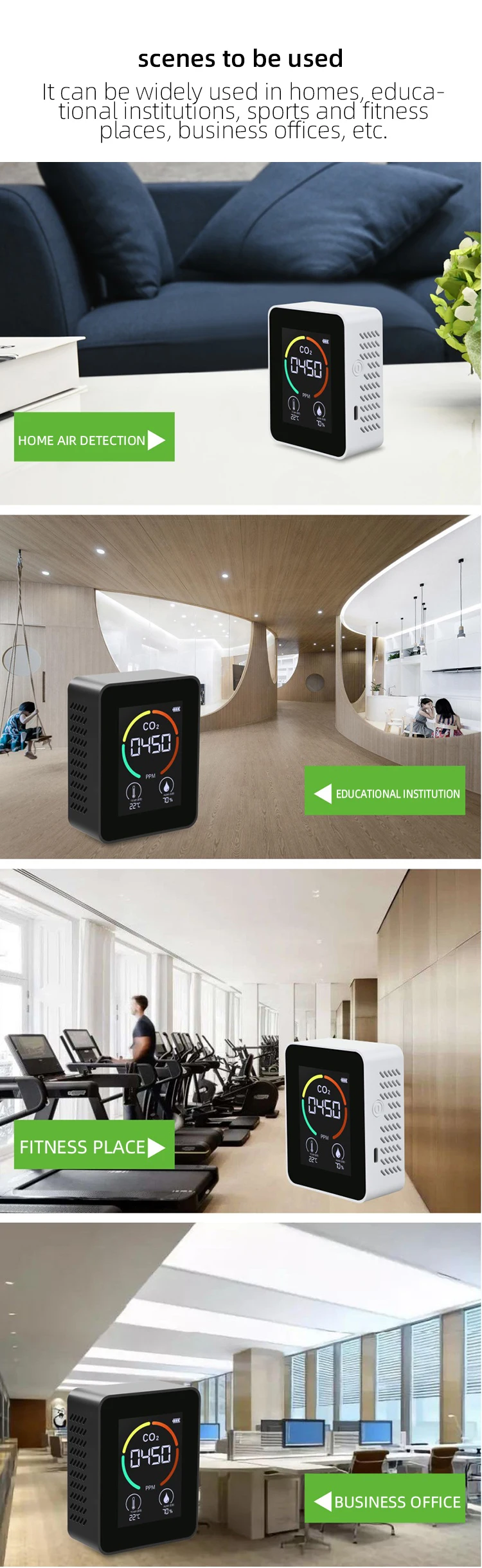 CO2 Monitor Detector Indoor Air Quality Monitor Multifunctional Home Digital co2 Air Detector Air Quality Analyzer
