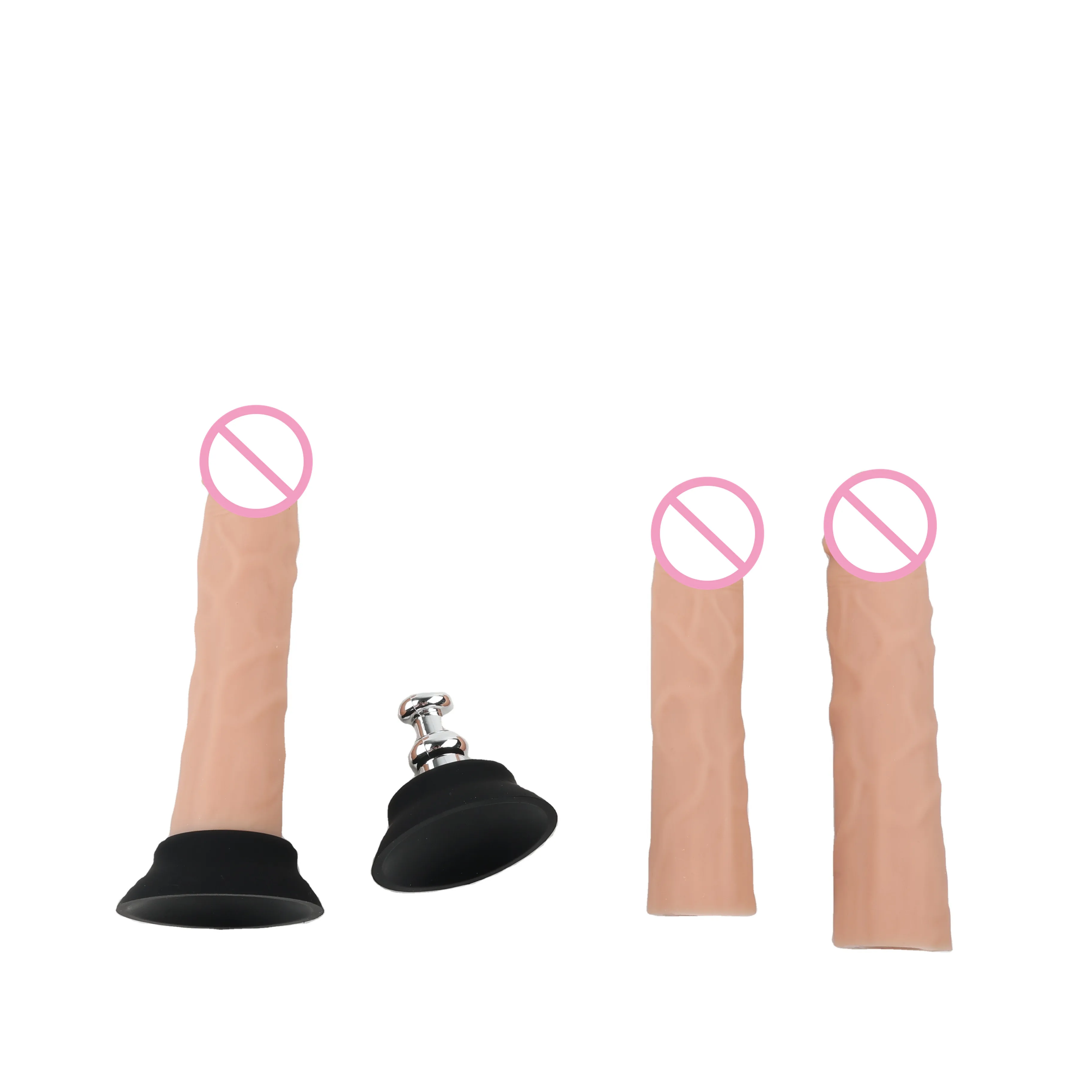 Silicone Dildo with Suction Cup Artificial Penis Flexible Rubber Sex Machine Flesh Soft Adapter with Vac-u-Lock Connector
