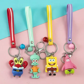 Cartoon SpongeBob Character KeyChains Women Lovely Key Chain Bag Pendant Key Ring For Women Kids Girls Toy Gift