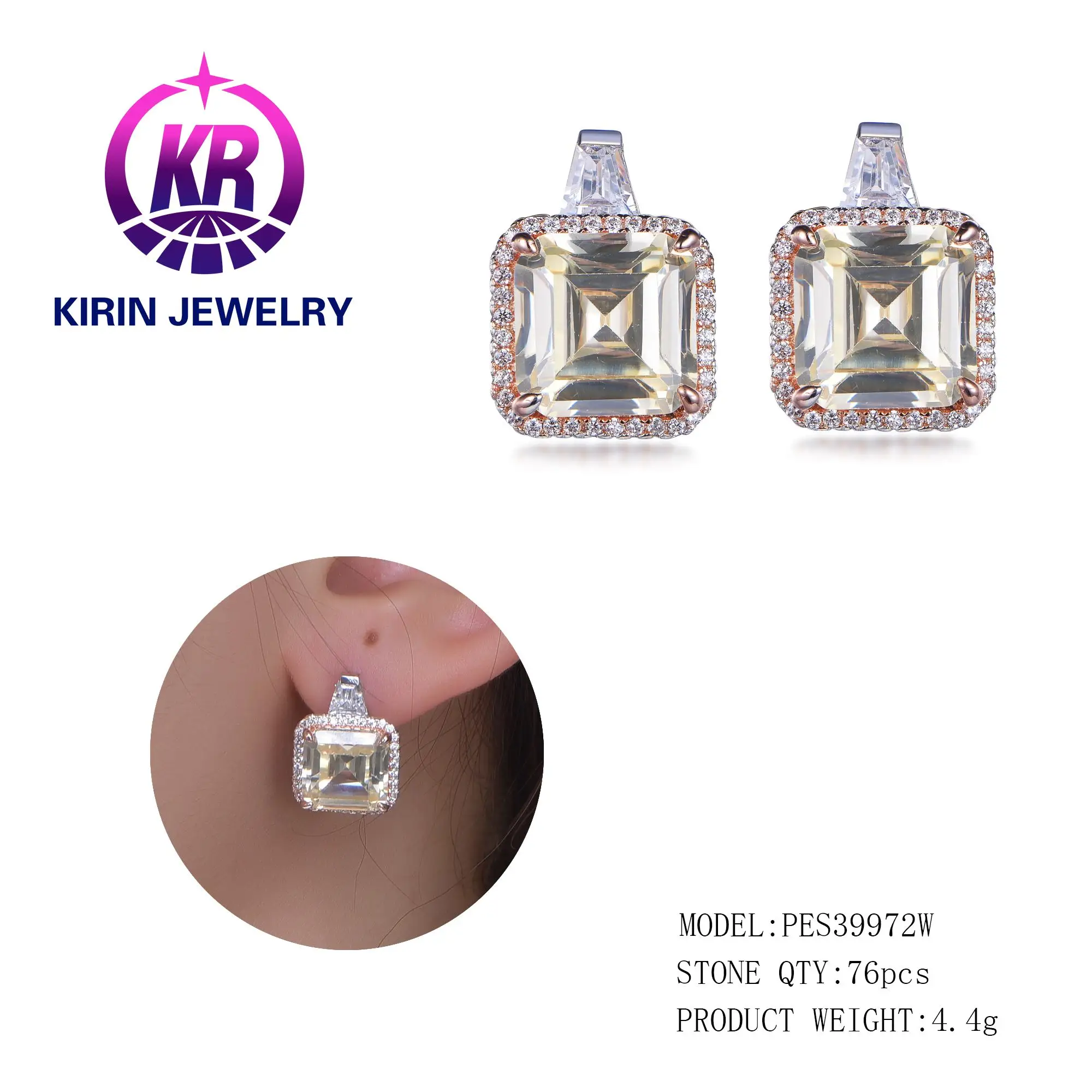 Ins Popular unique simple square sparkle diamond stud earrings designer Pendientes de plata de ley 925 para mujer