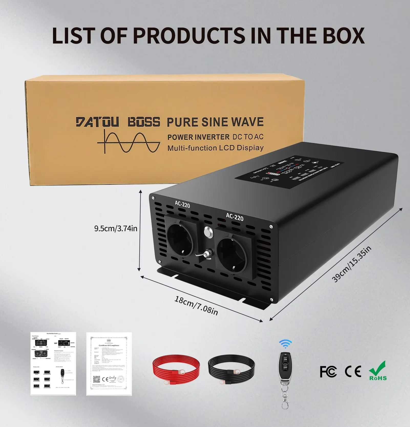 Onduleurs et convertisseurs monophasés DATOUBOSS à onde sinusoïdale pure 2000 W 12 V/24 V pour camping-cars (stock local en Europe)_voghion.com