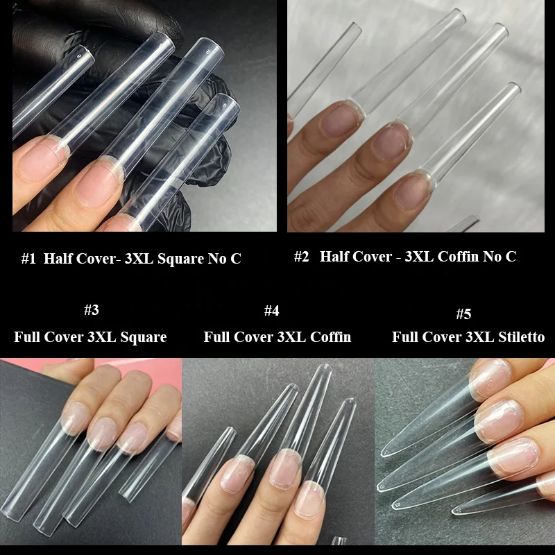 New Arrival XS XXS Short Coffin Almond Full Cover Matt Nail Tip Custom Logo Wholesale Stiletto Square Clear Nail Tips Sample Box