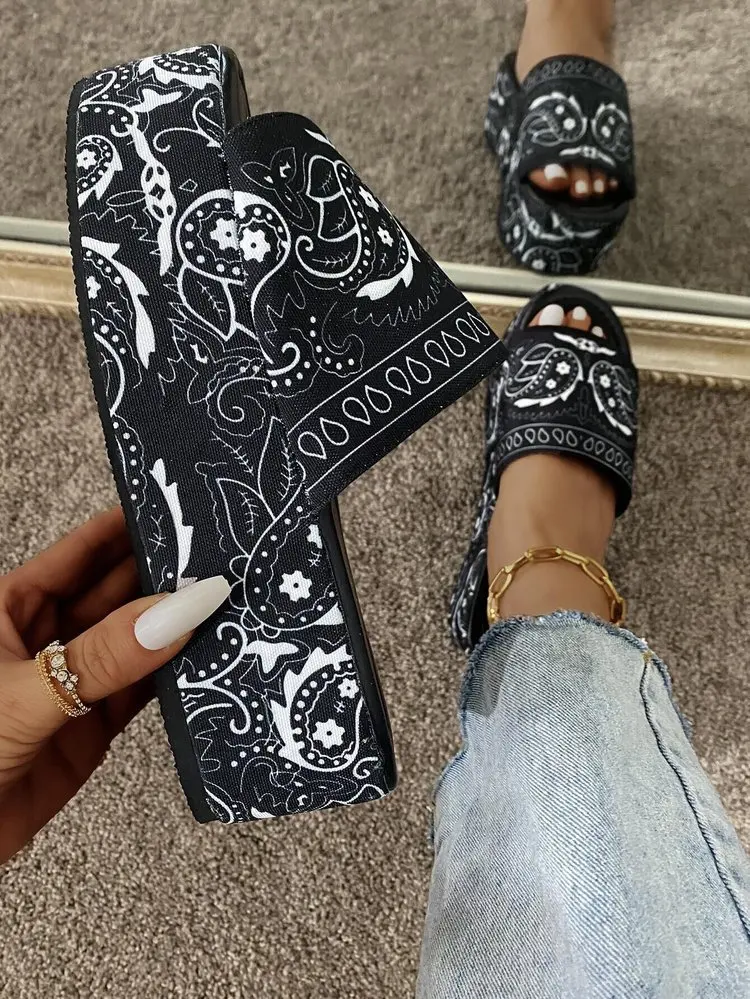 2022 Free Samples Peep Toe High Platform Slip on Bandanas Women Sandals Shoes Thick Bottom Waterproof Slides High Heel Slippers