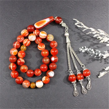 10mm Natural  Agate Stone Islamic Misbaha Prayer Rosary Beads Muslim Islam Bracelet Tasbeeh Sibha 33 Prayer Beads Tasbih