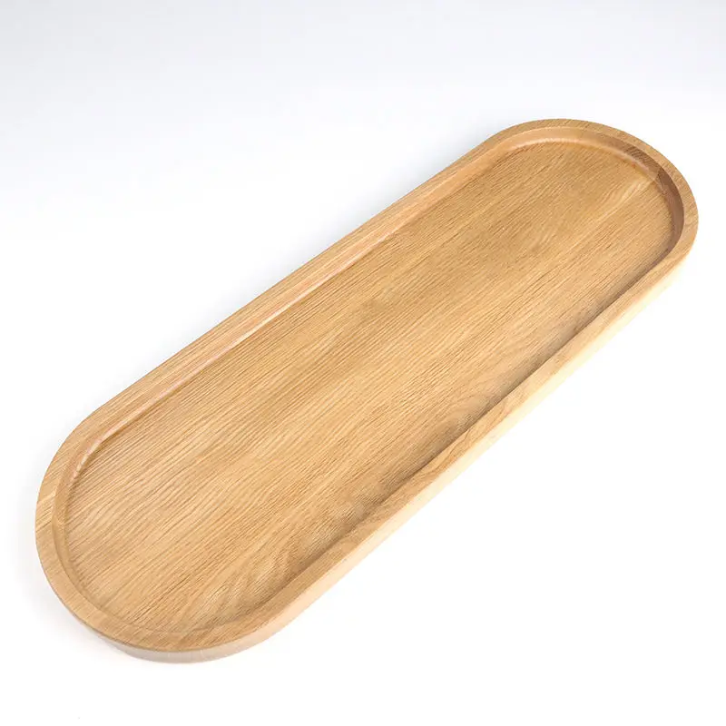 環境にやさしいテイク材使用 クラシックAAAグレード 果物・食品収納用楕円形プラッター スナック・コーヒー・デザートサービングトレイ BSCI認証済み