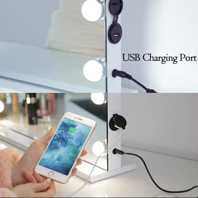 3 Color Light Adjustable Lighting Makeup Mirror with USB Charging Port for Vanity and Dressing Room
