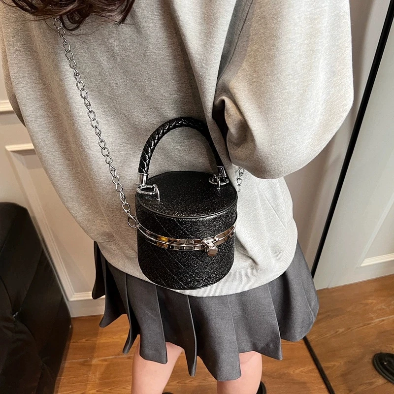 Fashion Barrel-shaped Girls Shoulder Bag Diamond Lattice Thread