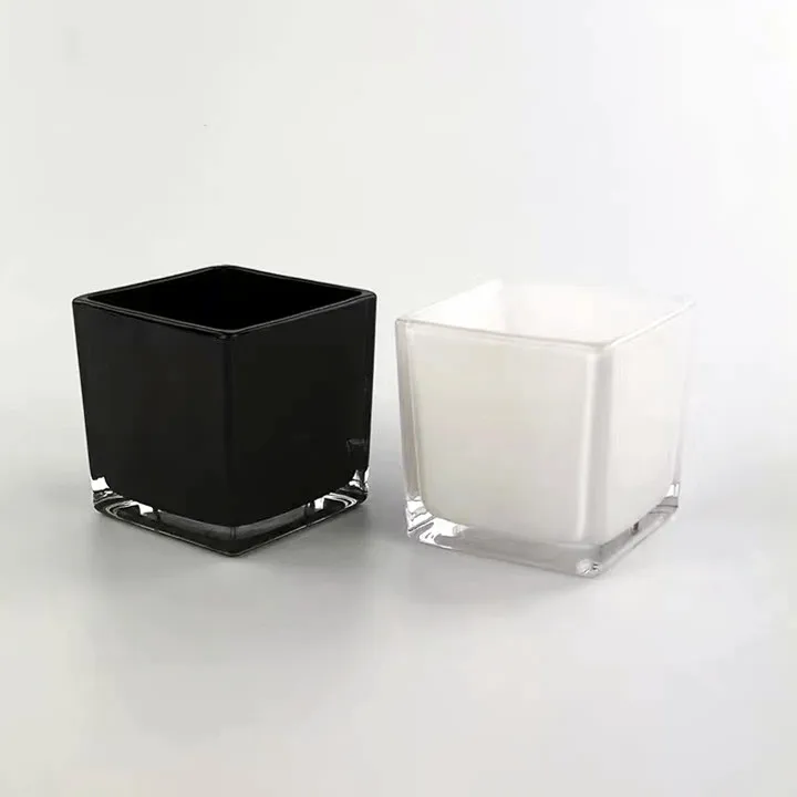 Wholesale Square Black Glass Candle Container Candle Jar With Wooden