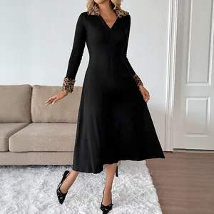 2025 New Women's Clothing Autumn and Winter Fashion Fitting V-Neck Leisure Dress Daily Commute Women's Apparel