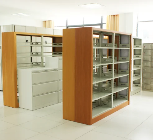 Superior Quality Library Book Shelf Vertical Plate Style 6 Layer Double Side Steel School Book Shelf