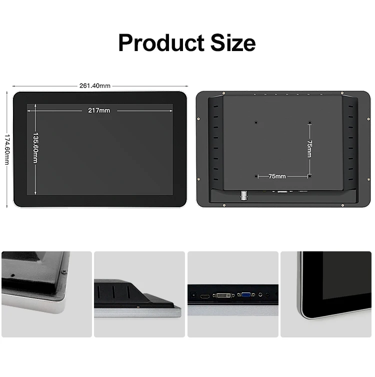 Industrial 10/10.1" IPS LCD Monitor Panel PC IP65 Waterproof Fanless BNC/VGA Input Aluminum Frame Wall-Mounted Embedded Stock