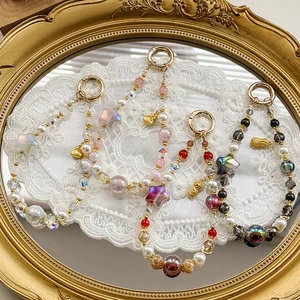 Premium Starry Bead & Five-Point Star Phone Chain - Car Keychain + Crystal Accents, Elegant Bag Charm