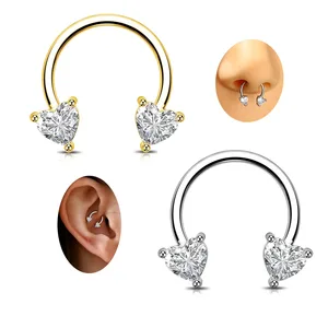 Xinfocus New Design  Horseshoe Ring 16G  Heart Septum Rings Heart Shaped Nose Hoop Ring Stainless Steel Helix Piercing Cartilage