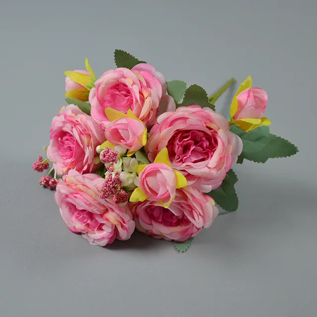 Artificial Flower Real Touch 5 Heads Silk Rose Bouquet Artificial Peony Bouquet for Wedding Home Backdrop Decoration