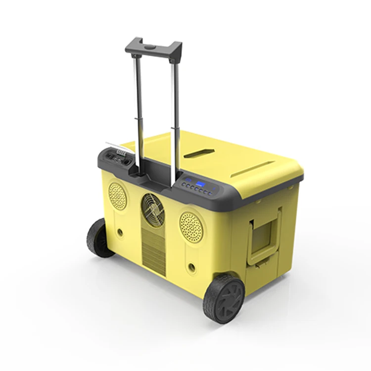 Outdoor Party Refrigerator with bluetooth Speaker 12V Portable Compressor Car Fridge Freezer with Handle and Wheel