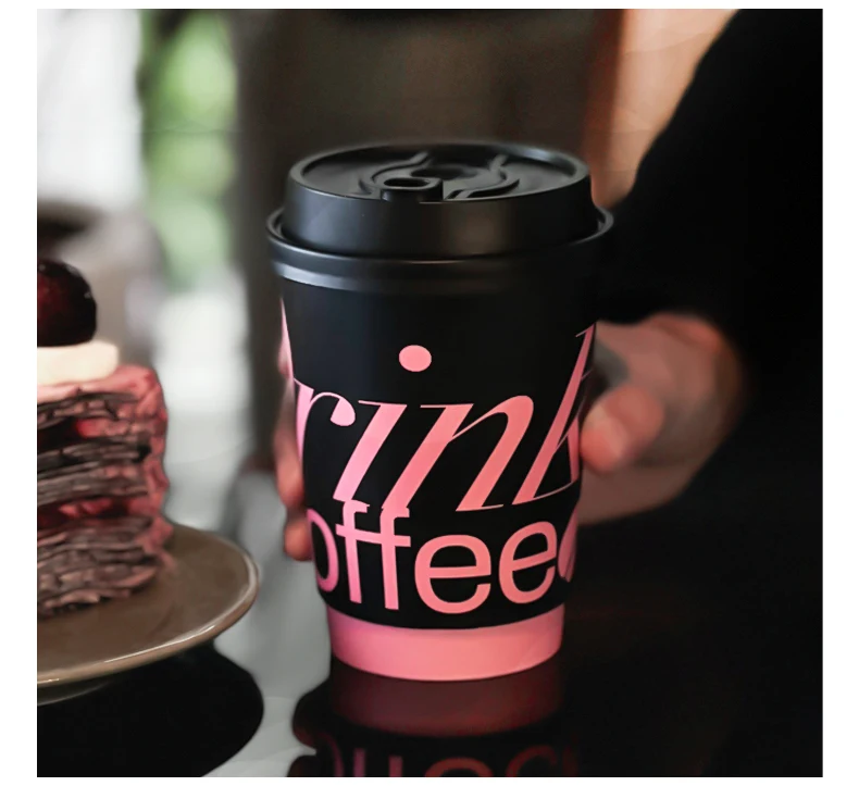 Custom Printed logo 8oz 16oz 12oz Cup with Lid Double Wall Disposable ...