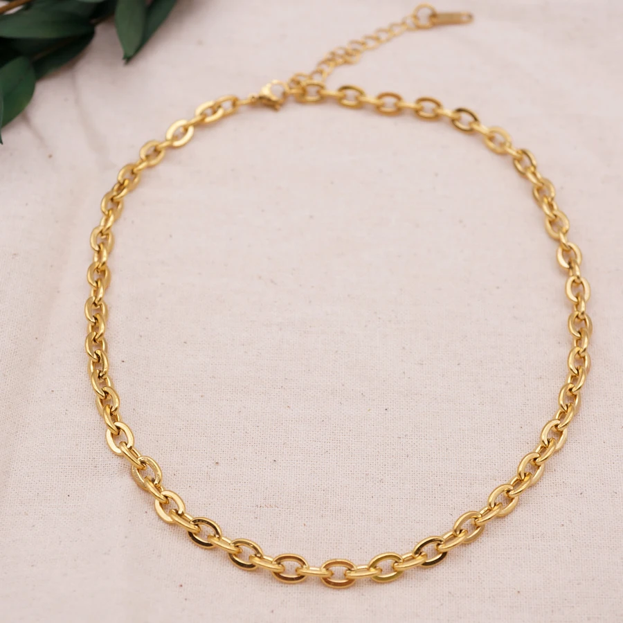 Unisex Stainless Steel Circle Interlocking Chunky Chains Gold Necklace