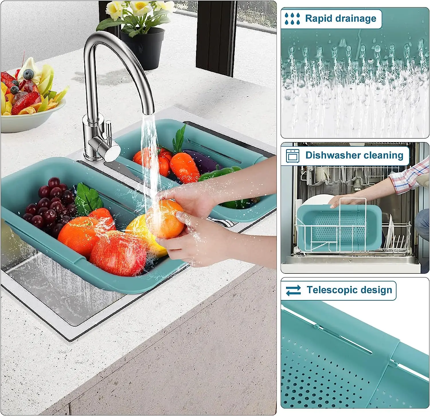 Складной кухонный выдвижной дуршлаг сливная корзина с ручкой над раковиной мытье овощей фруктов