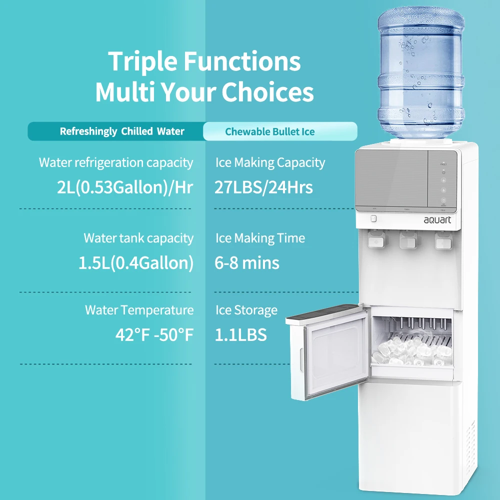 3-in-1 Hot Water Dispenser with Touch Control 3-Temperature 12kg/day Ice Maker Compressor Cooling 3-in-1 Touch Control Panel