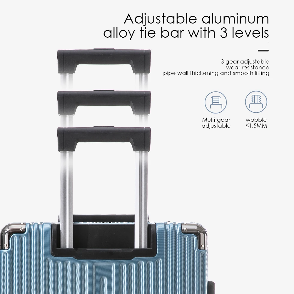 Prosperity Designer Carry on 3 Piece Retractable Handle Travel Luggage Sets Pilot 4 Wheels Suitcase Aluminium