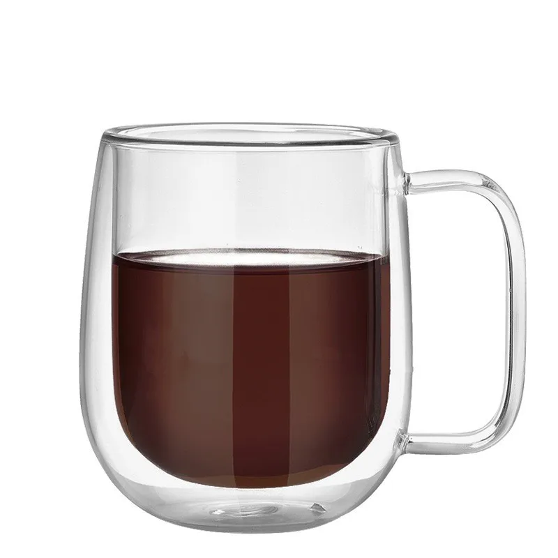 Custom High Borosilicate Heat-Resistant Glass Coffee Cup Double-Layer and Reusable with Handle for Coffee Tea Water