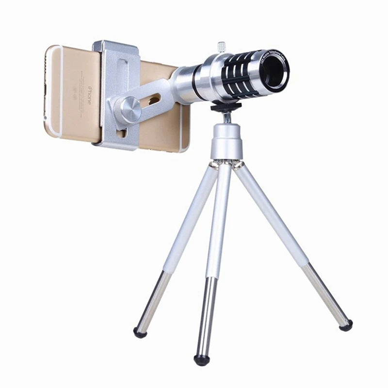 Adjustable Zoom Optical Lens 12x Single Binoculars Clip-on Phone Lens Kit Universal Mobile Phone Monocular