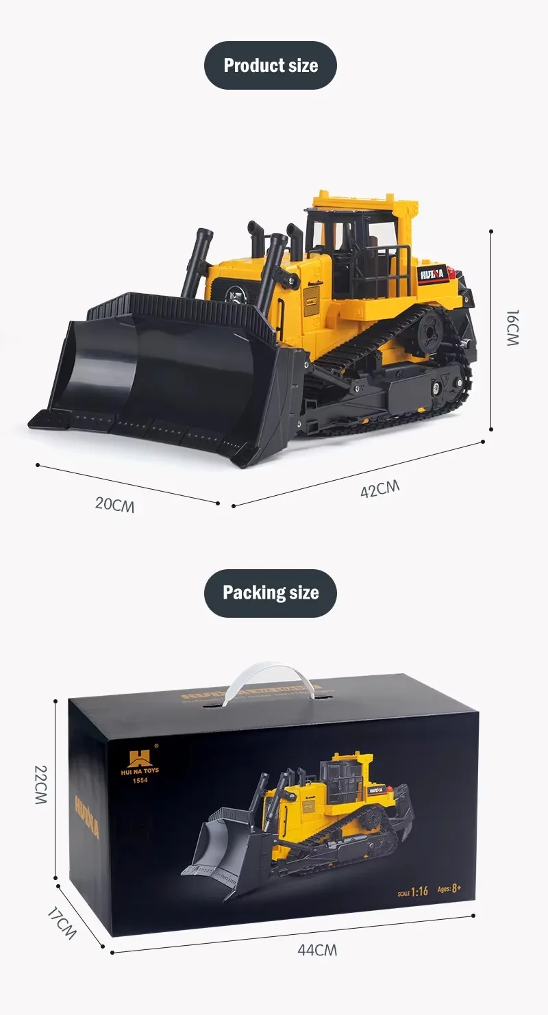 Hot Seller HUINA 1554 RC Truck 1:16 8CH RC Bulldozer for Kinds Gifts