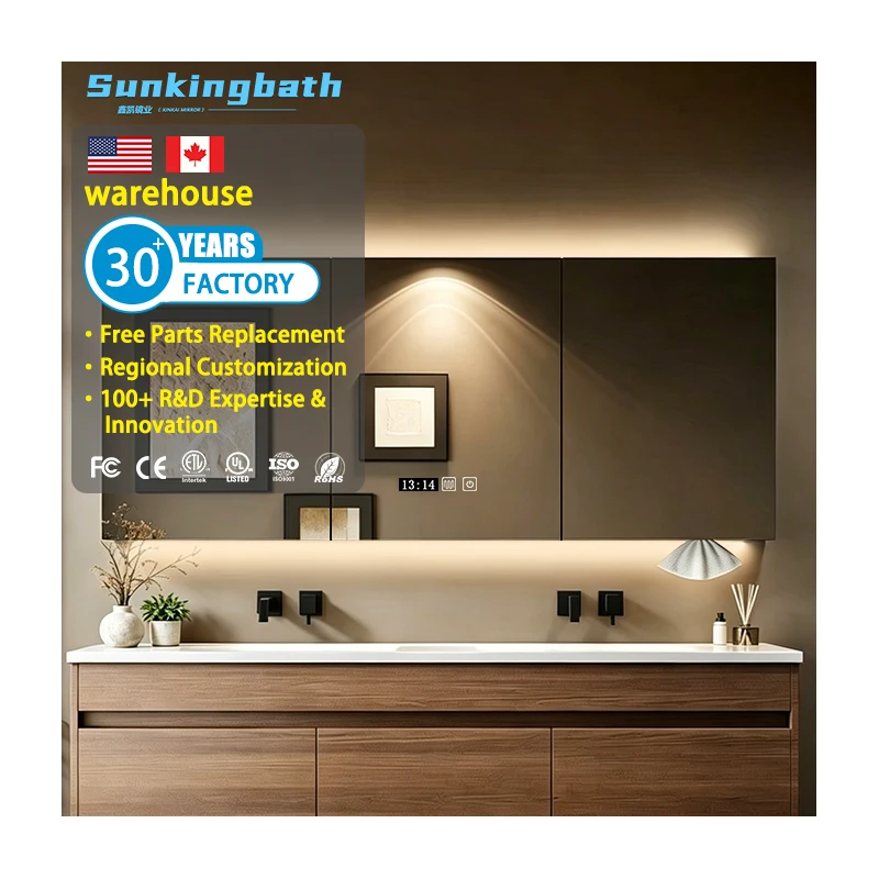 Luxury Led Medicine Cabinet Aluminum Vanities Bathroom Cabinet Smart Mirror Wall Mounted Bathroom Cabinet Vanity for Hotel