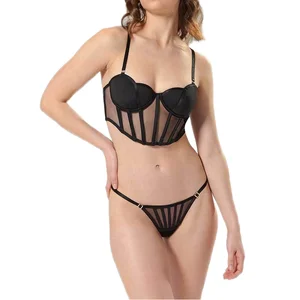 Women's Fishbone Mesh Bra Adjustable Convertible Straps Solid Outwear Corset Rhinestone Decoration Push-Up Rhinestone Pad Bra