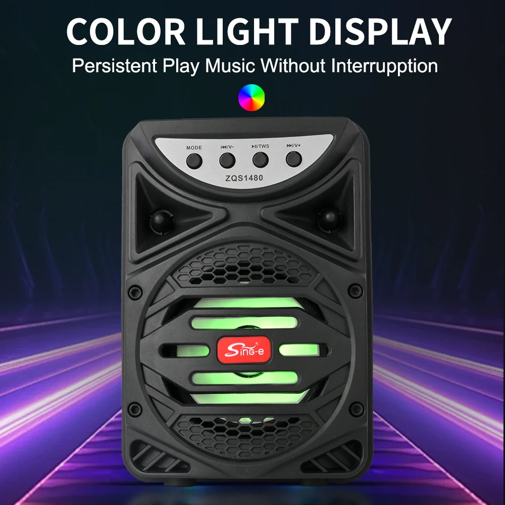 SING-E ZQS1480 8W USB Portable Speaker with RGB Lights - Wireless