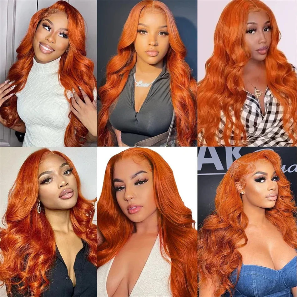 Oranje gember kant voor pruiken body wave menselijk haar transparante kant pruik_voghion.com